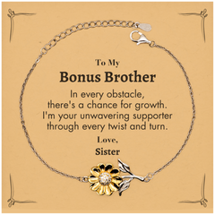 To My Bonus Brother Sunflower Bracelet, I'm your unwavering supporter, Supporting Inspirational Gifts for Bonus Brother from Sister