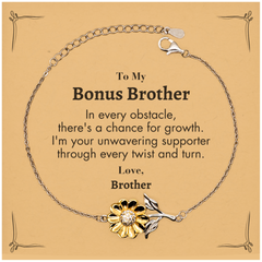 To My Bonus Brother Sunflower Bracelet, I'm your unwavering supporter, Supporting Inspirational Gifts for Bonus Brother from Brother