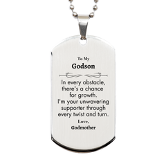 To My Godson Silver Dog Tag, I'm your unwavering supporter, Supporting Inspirational Gifts for Godson from Godmother