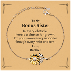 To My Bonus Sister Sunflower Bracelet, I'm your unwavering supporter, Supporting Inspirational Gifts for Bonus Sister from Brother