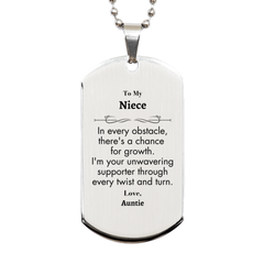 To My Niece Silver Dog Tag, I'm your unwavering supporter, Supporting Inspirational Gifts for Niece from Auntie