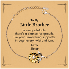 To My Little Brother Sunflower Bracelet, I'm your unwavering supporter, Supporting Inspirational Gifts for Little Brother from Sister