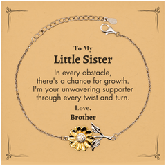 To My Little Sister Sunflower Bracelet, I'm your unwavering supporter, Supporting Inspirational Gifts for Little Sister from Brother