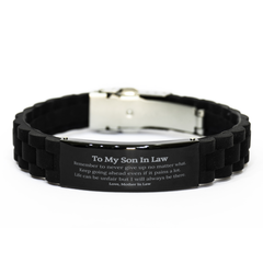 To My Son In Law Inspirational Gifts from Mother In Law, Life can be unfair but I will always be there, Encouragement Black Glidelock Clasp Bracelet for Son In Law