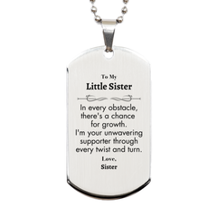 To My Little Sister Silver Dog Tag, I'm your unwavering supporter, Supporting Inspirational Gifts for Little Sister from Sister