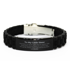 To My Little Sister Inspirational Gifts from Brother, Life can be unfair but I will always be there, Encouragement Black Glidelock Clasp Bracelet for Little Sister
