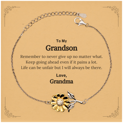 To My Grandson Inspirational Gifts from Grandma, Life can be unfair but I will always be there, Encouragement Sunflower Bracelet for Grandson