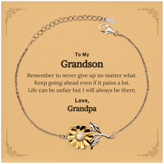 To My Grandson Inspirational Gifts from Grandpa, Life can be unfair but I will always be there, Encouragement Sunflower Bracelet for Grandson