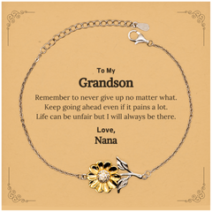 To My Grandson Inspirational Gifts from Nana, Life can be unfair but I will always be there, Encouragement Sunflower Bracelet for Grandson