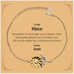 To My Niece Inspirational Gifts from Aunt, Life can be unfair but I will always be there, Encouragement Sunflower Bracelet for Niece