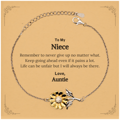 To My Niece Inspirational Gifts from Auntie, Life can be unfair but I will always be there, Encouragement Sunflower Bracelet for Niece