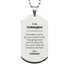 To My Goddaughter Inspirational Gifts from Godmother, Life can be unfair but I will always be there, Encouragement Silver Dog Tag for Goddaughter