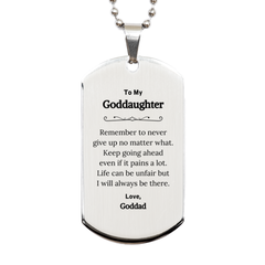 To My Goddaughter Inspirational Gifts from Goddad, Life can be unfair but I will always be there, Encouragement Silver Dog Tag for Goddaughter