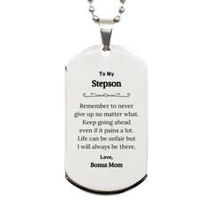 To My Stepson Inspirational Gifts from Bonus Mom, Life can be unfair but I will always be there, Encouragement Silver Dog Tag for Stepson