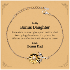 To My Bonus Daughter Inspirational Gifts from Bonus Dad, Life can be unfair but I will always be there, Encouragement Sunflower Bracelet for Bonus Daughter