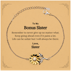 To My Bonus Sister Inspirational Gifts from Sister, Life can be unfair but I will always be there, Encouragement Sunflower Bracelet for Bonus Sister