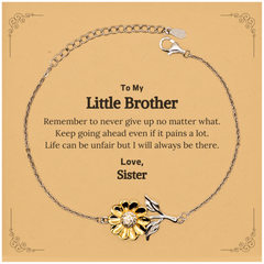 To My Little Brother Inspirational Gifts from Sister, Life can be unfair but I will always be there, Encouragement Sunflower Bracelet for Little Brother