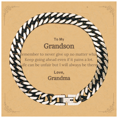 To My Grandson Inspirational Gifts from Grandma, Life can be unfair but I will always be there, Encouragement Cuban Link Chain Bracelet for Grandson