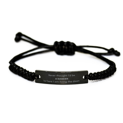Funny Dancer Gifts, Never thought I'd be Dancer, Appreciation Birthday Black Rope Bracelet for Men, Women, Friends, Coworkers