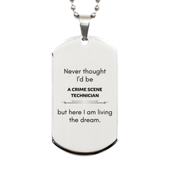Funny Crime Scene Technician Gifts, Never thought I'd be Crime Scene Technician, Appreciation Birthday Silver Dog Tag for Men, Women, Friends, Coworkers
