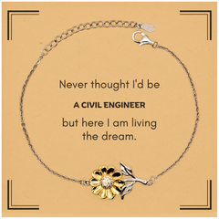 Funny Civil Engineer Gifts, Never thought I'd be Civil Engineer, Appreciation Birthday Sunflower Bracelet for Men, Women, Friends, Coworkers