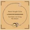 Funny Computer Programmer Gifts, Never thought I'd be Computer Programmer, Appreciation Birthday Sunflower Bracelet for Men, Women, Friends, Coworkers