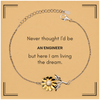 Funny Engineer Gifts, Never thought I'd be Engineer, Appreciation Birthday Sunflower Bracelet for Men, Women, Friends, Coworkers