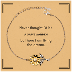 Funny Game Warden Gifts, Never thought I'd be Game Warden, Appreciation Birthday Sunflower Bracelet for Men, Women, Friends, Coworkers