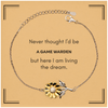 Funny Game Warden Gifts, Never thought I'd be Game Warden, Appreciation Birthday Sunflower Bracelet for Men, Women, Friends, Coworkers