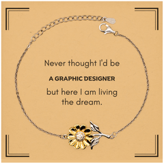 Funny Graphic Designer Gifts, Never thought I'd be Graphic Designer, Appreciation Birthday Sunflower Bracelet for Men, Women, Friends, Coworkers