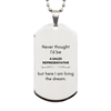 Funny Sales Representative Gifts, Never thought I'd be Sales Representative, Appreciation Birthday Silver Dog Tag for Men, Women, Friends, Coworkers