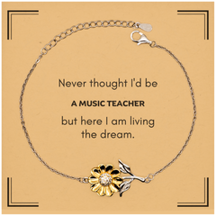 Funny Music Teacher Gifts, Never thought I'd be Music Teacher, Appreciation Birthday Sunflower Bracelet for Men, Women, Friends, Coworkers