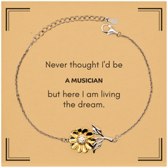 Funny Musician Gifts, Never thought I'd be Musician, Appreciation Birthday Sunflower Bracelet for Men, Women, Friends, Coworkers