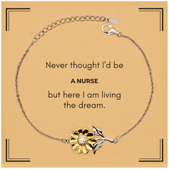 Funny Nurse Gifts, Never thought I'd be Nurse, Appreciation Birthday Sunflower Bracelet for Men, Women, Friends, Coworkers