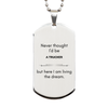 Funny Trucker Gifts, Never thought I'd be Trucker, Appreciation Birthday Silver Dog Tag for Men, Women, Friends, Coworkers