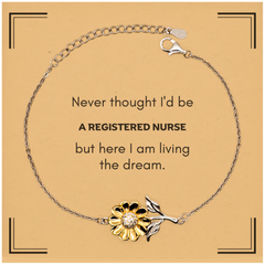 Funny Registered Nurse Gifts, Never thought I'd be Registered Nurse, Appreciation Birthday Sunflower Bracelet for Men, Women, Friends, Coworkers