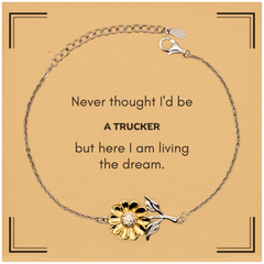 Funny Trucker Gifts, Never thought I'd be Trucker, Appreciation Birthday Sunflower Bracelet for Men, Women, Friends, Coworkers