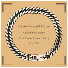 Funny Civil Engineer Gifts, Never thought I'd be Civil Engineer, Appreciation Birthday Cuban Link Chain Bracelet for Men, Women, Friends, Coworkers