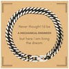 Funny Mechanical Engineer Gifts, Never thought I'd be Mechanical Engineer, Appreciation Birthday Cuban Link Chain Bracelet for Men, Women, Friends, Coworkers