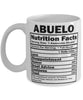 Funny Abuelo Nutritional Facts Coffee Mug 11oz White