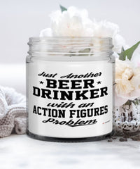 Funny Action Figures Candle Just Another Beer Drinker With A Action Figures Problem 9oz Vanilla Scented Candles Soy Wax