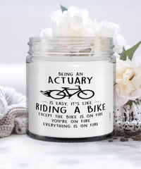 Funny Actuary Candle Being An Actuary Is Easy It's Like Riding A Bike Except 9oz Vanilla Scented Candles Soy Wax