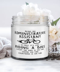 Funny Administrative Assistant Candle Being An Administrative Assistant Is Easy It's Like Riding A Bike Except 9oz Vanilla Scented Candles Soy Wax