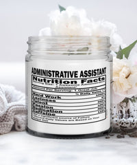 Funny Administrative Assistant Candle Nutrition Facts 9oz Vanilla Scented Candles Soy Wax