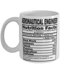 Funny Aeronautical Engineer Nutritional Facts Coffee Mug 11oz White