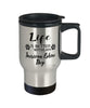 Funny American Eskimo Dog Travel Mug life Is Better With An American Eskimo Dog 14oz Stainless Steel