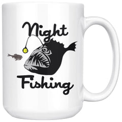 Funny Anglerfish Mug Night Fishing 15oz White Coffee Mugs