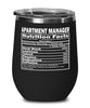 Funny Apartment Manager Nutritional Facts Wine Glass 12oz Stainless Steel