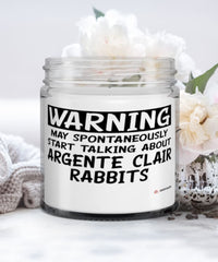 Funny Argente Clair Rabbit Candle Warning May Spontaneously Start Talking About Argente Clair Rabbits 9oz Vanilla Scented Candles Soy Wax