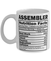 Funny Assembler Nutritional Facts Coffee Mug 11oz White